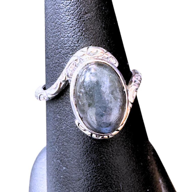 Labradorite Med Oval Scrolly Band Silver Ring S8