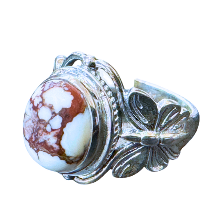 Wild Horse Oval Butterfly Band Silver Ring S7