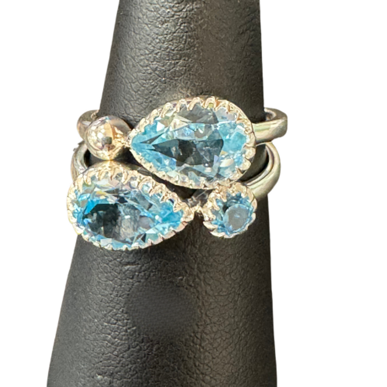Blue Topaz Silver 2-Ring Set S8