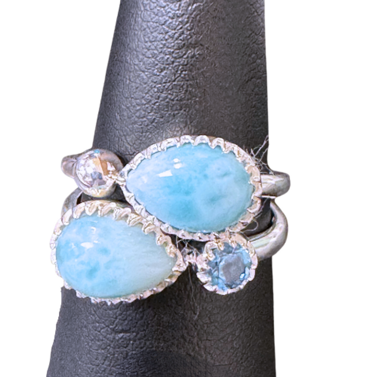 Larimar, Swiss Blue Topaz Silver 2-Ring Set S7