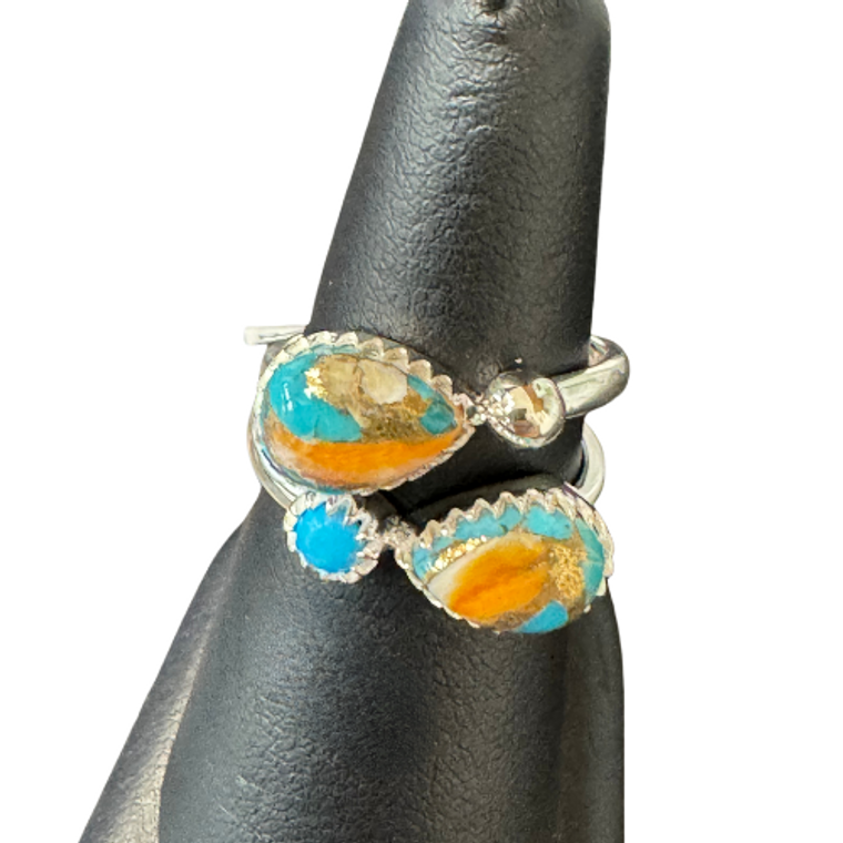 Spiny Oyster Turquoise, Sleeping Beauty Silver 2-Ring Set S7