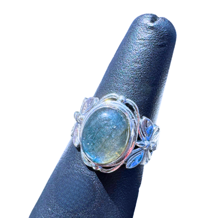 Labradorite Oval Butterfly Band Silver Ring S9
