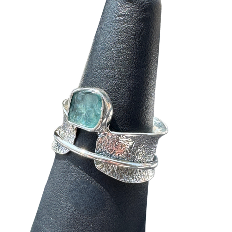 Apatite Raw Spin Silver Ring S7