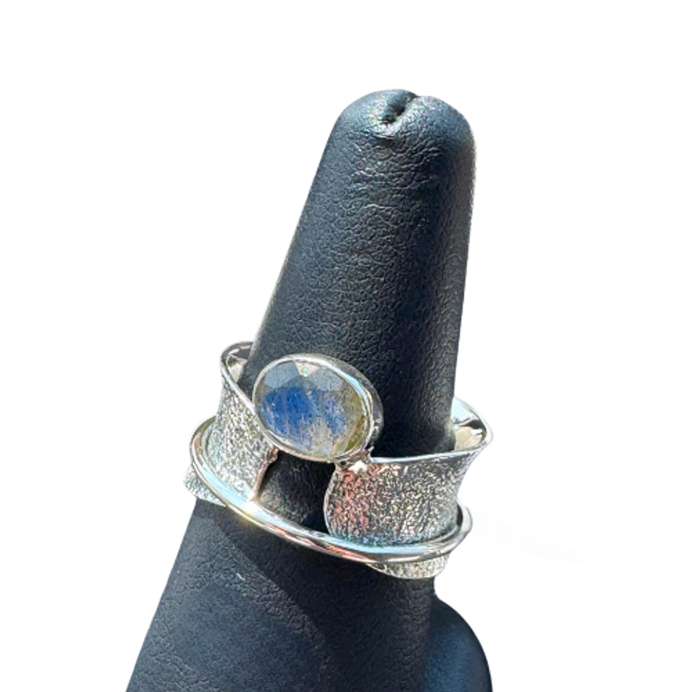 Labradorite Oval Spin Silver Ring S9
