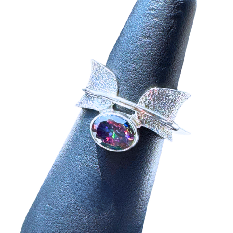 Mystic Topaz Oval Spin Silver Ring S9
