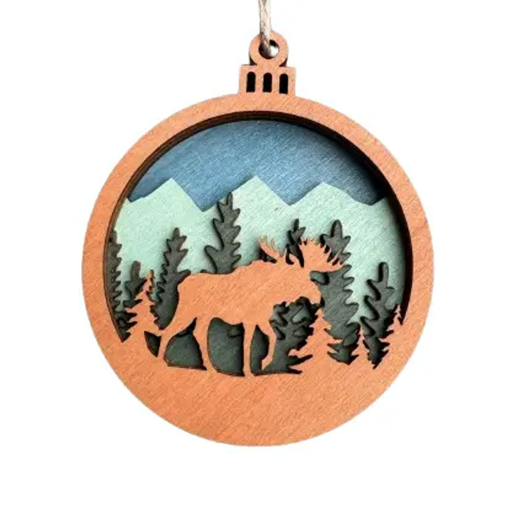 Blue Moose Round Ornament