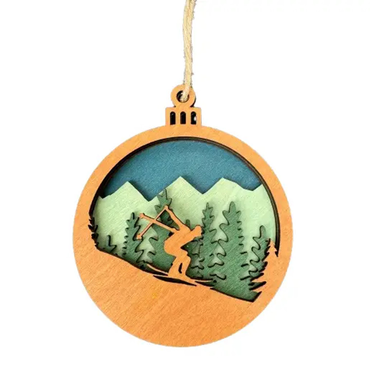 Blue Skier Round Ornament
