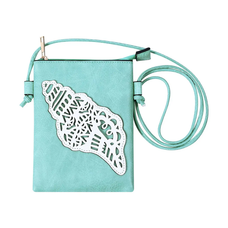 Aqua Sea Shell Crossbody Cellphone Bag
