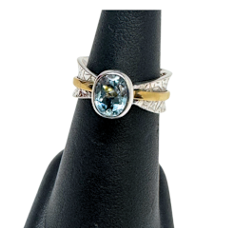 Blue Topaz Spin with Gold Silver Ring S6
