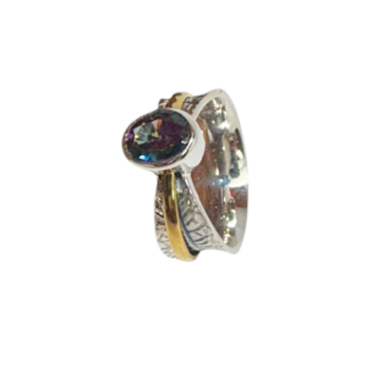 Mystic Topaz Spin with Gold Silver Ring S8