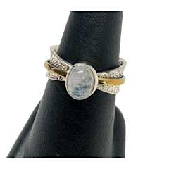 Rainbow Moonstone Spin with Gold Silver Ring S9