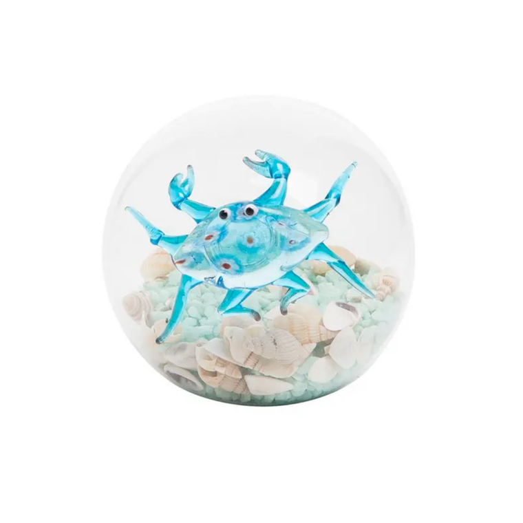 Blown Glass Crab Ball With Sand & Shells