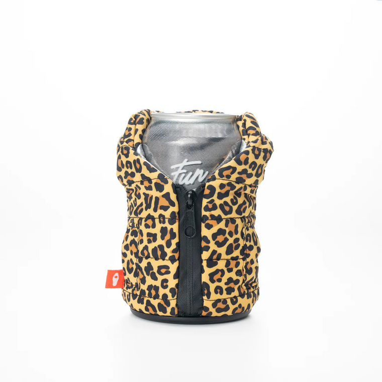 Puffy Vest Leopard Beverage Cooler