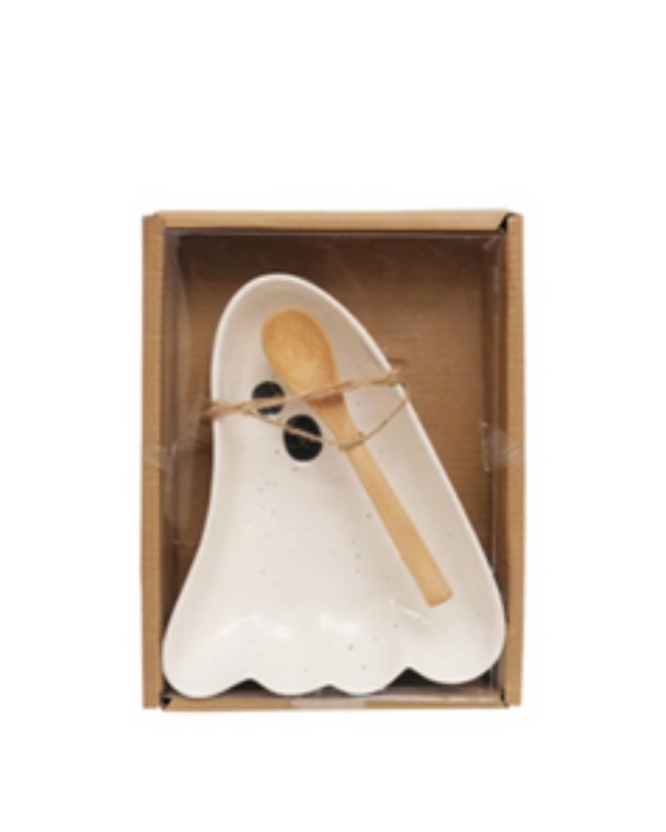 Ghost Shaped Dish with Bamboo Spoon Ghost Shaped Dish with Bamboo Spoon
