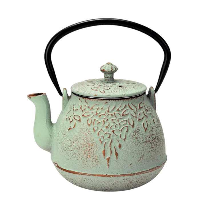Cast Iron Tea pot - Mint Green Leaves
