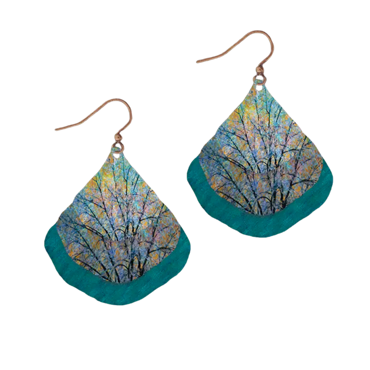Fan Blue Branches Gingko Earrings