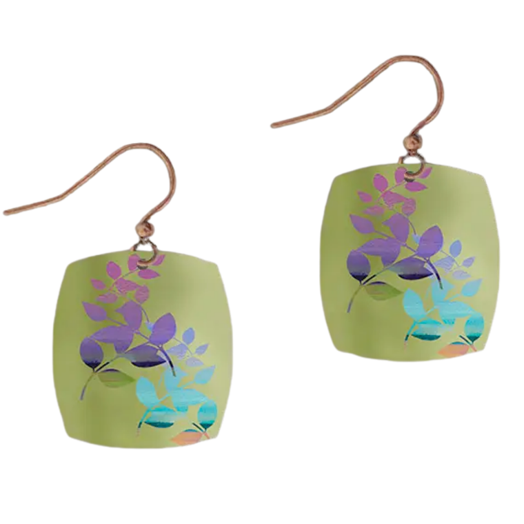 Square Green Foliage Earrings