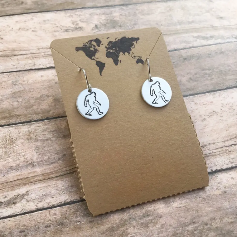 Stainless Circle Sasquatch & Bigfoot Earrings