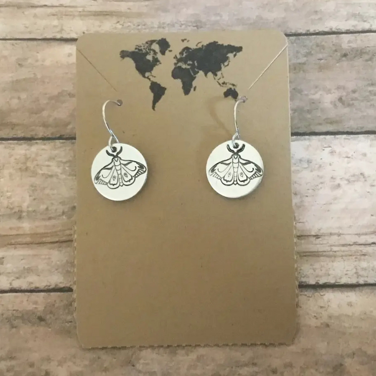 Stainless Circle Moth Earrings