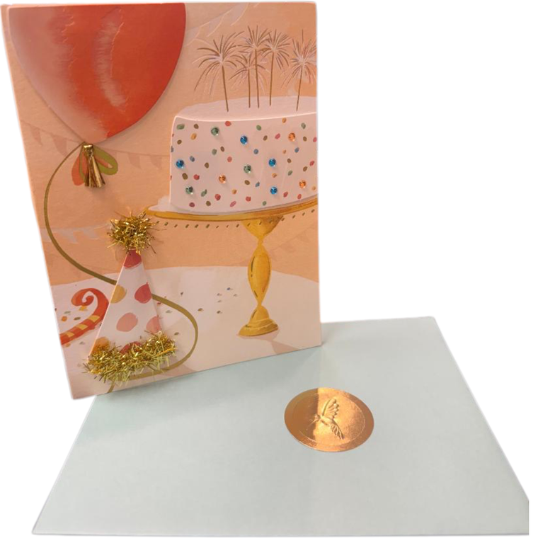 Hat Balloon and Cake Birthday Card