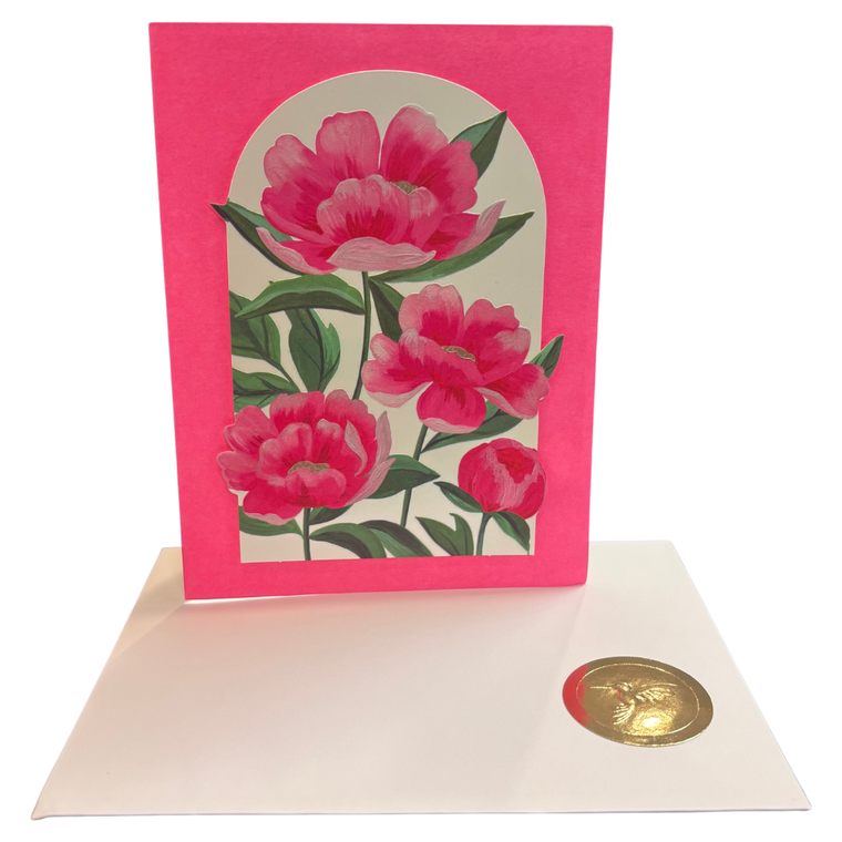 Neon Pink Peonies Birthday Card