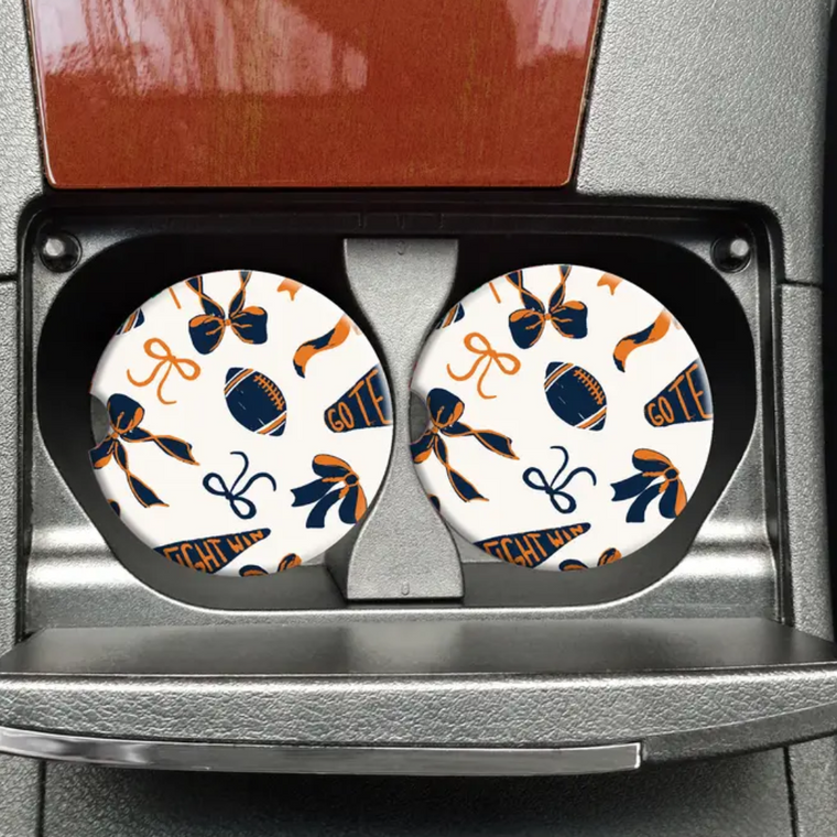 Blue & Orange Football Car Coasters