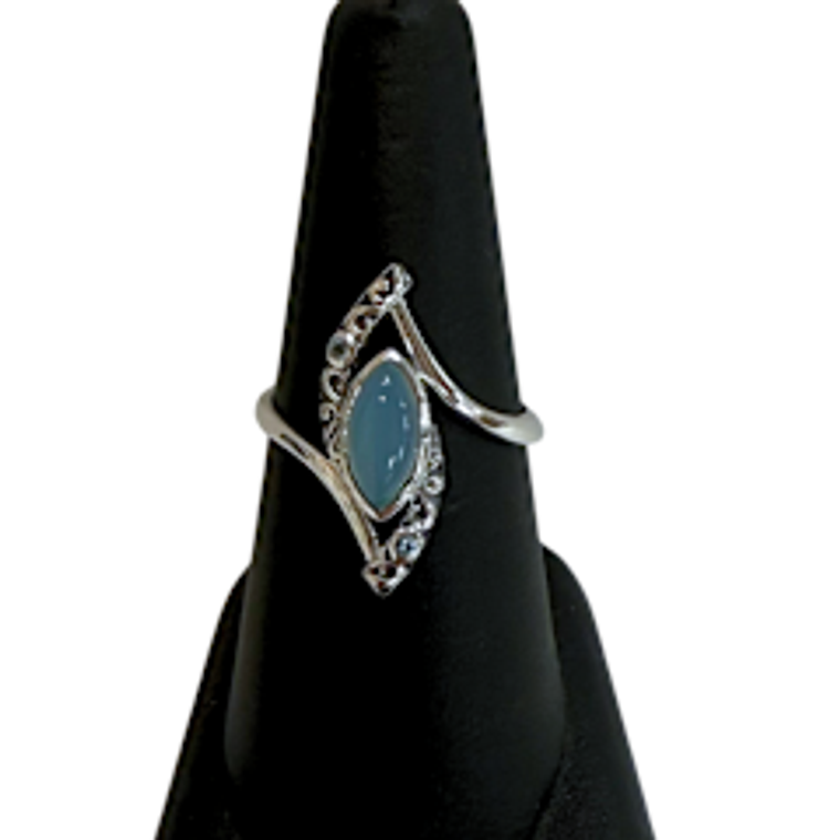 Aqua Chalcedony Marquis Silver Ring S9