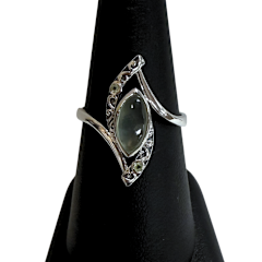 Prehnite Marquis with Peridot Silver Ring S6