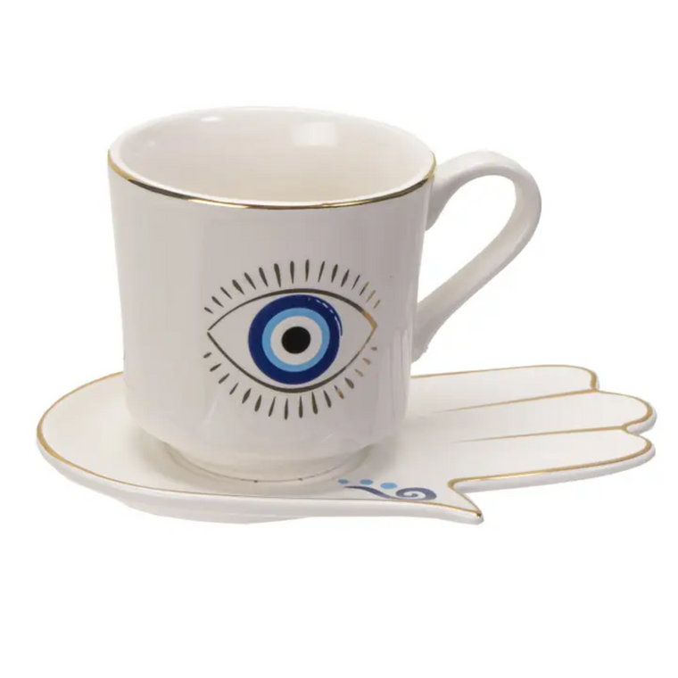 White All Seeing Eye Mug & Saucer Set
