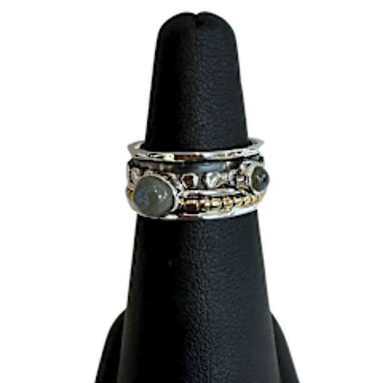 Silver/Gold with Labradorite Spin Ring S6
