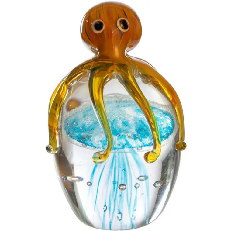 Glass Brown Octopus on Blue Jellyfish