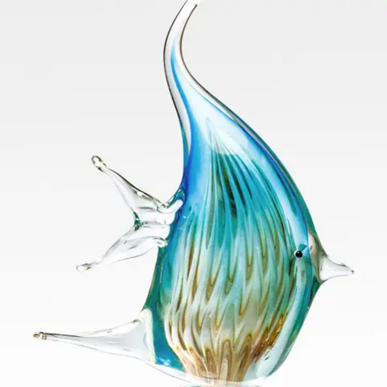 9in Glass Tropical Fish Blue