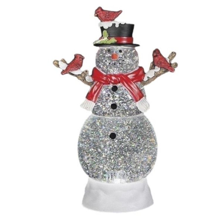 12in Snowman with Cardinals Water Lantern