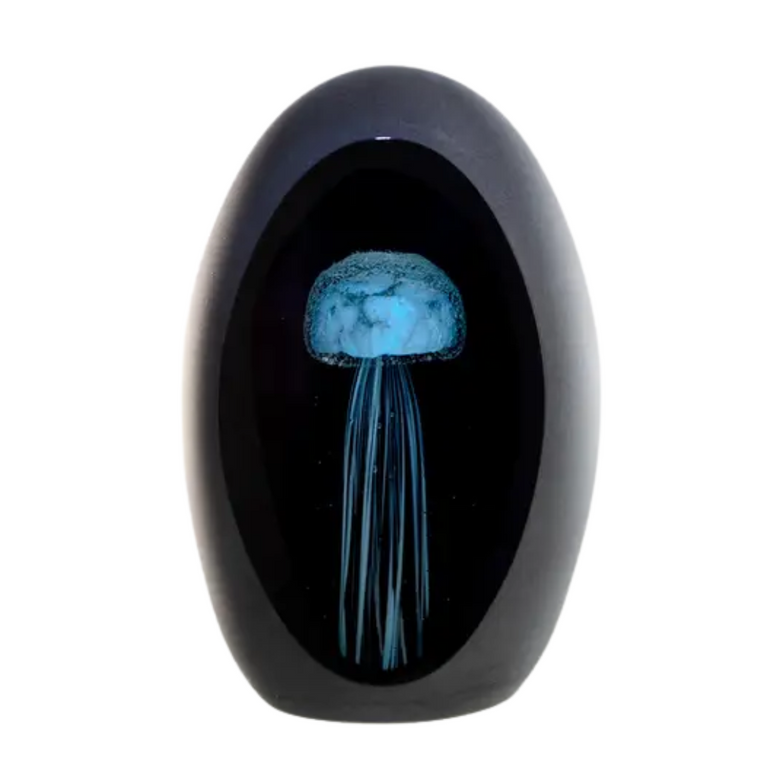 4in Glass Jellyfish Blue in Black