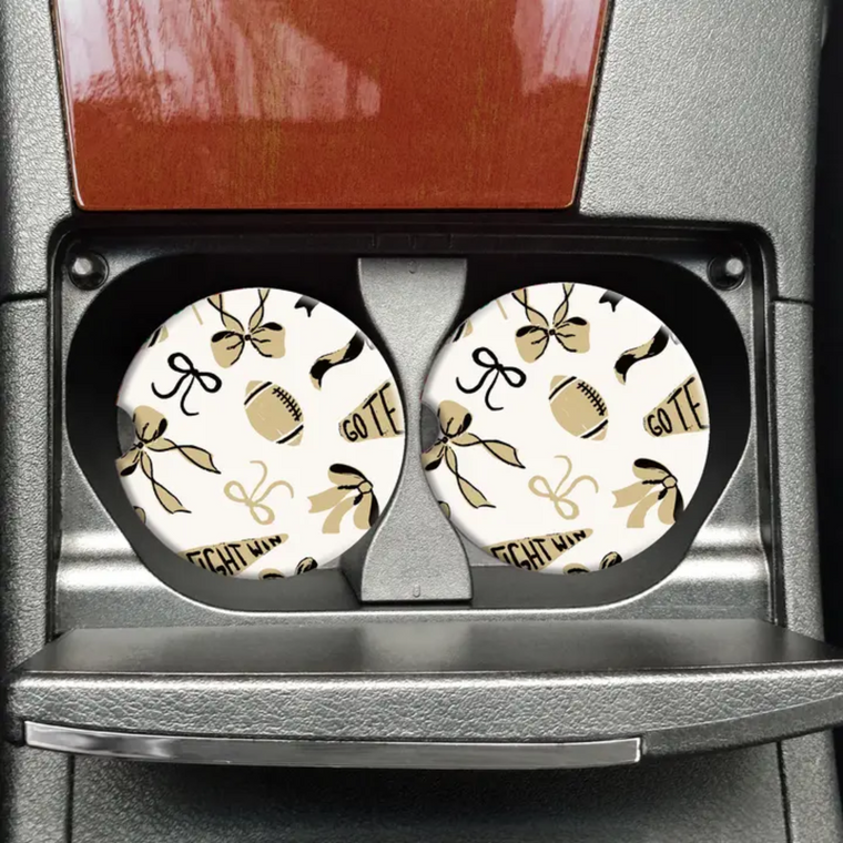 Football Black & Gold Coquette Car Coaster Football Black & Gold Coquette Car Coaster