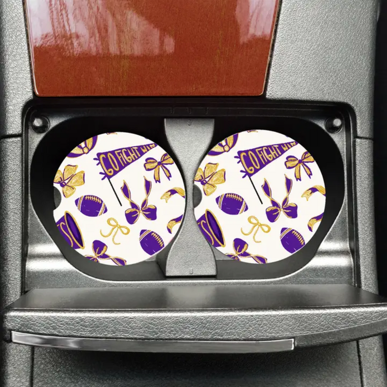 Football Purple & Gold Car Coaster Football Purple & Gold Car Coaster