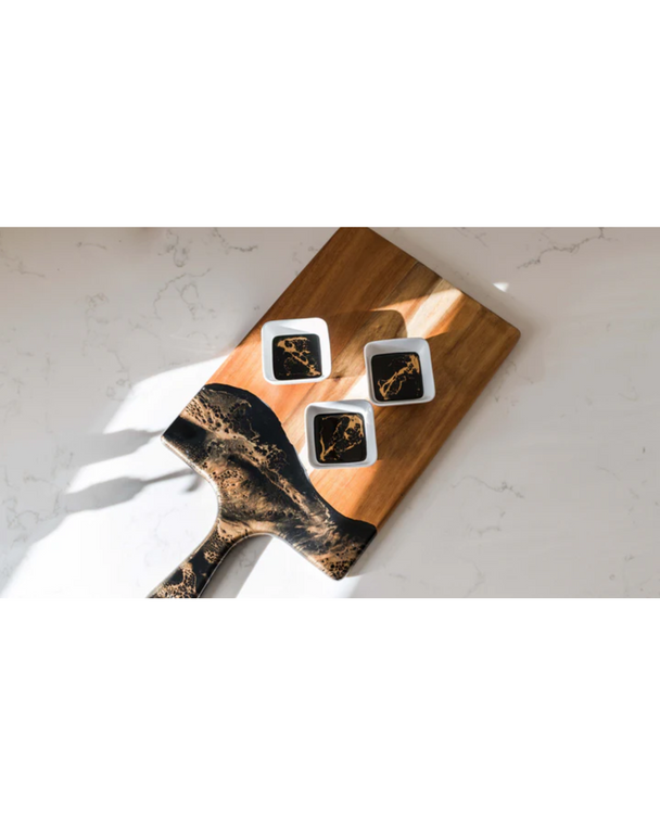 Black Ember Resin Accented Ceramic Dipping Bowl