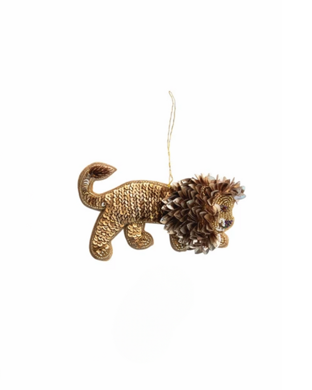 Beaded Fabric Safari Animal Lion Ornament