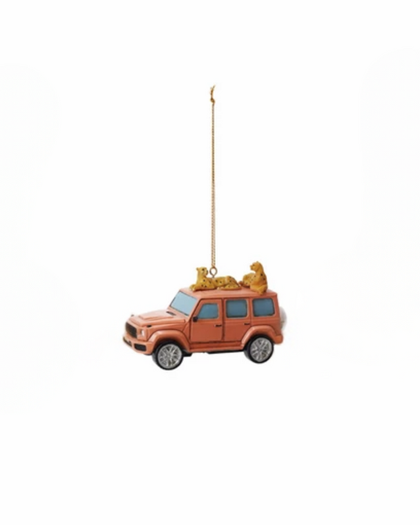 Orange Safari Vehicle with Cheetahs Ornament Orange Safari Vehicle with Cheetahs Ornament