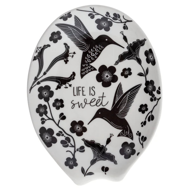 B&W Boho Hummingbird Ceramic Spoon Rest