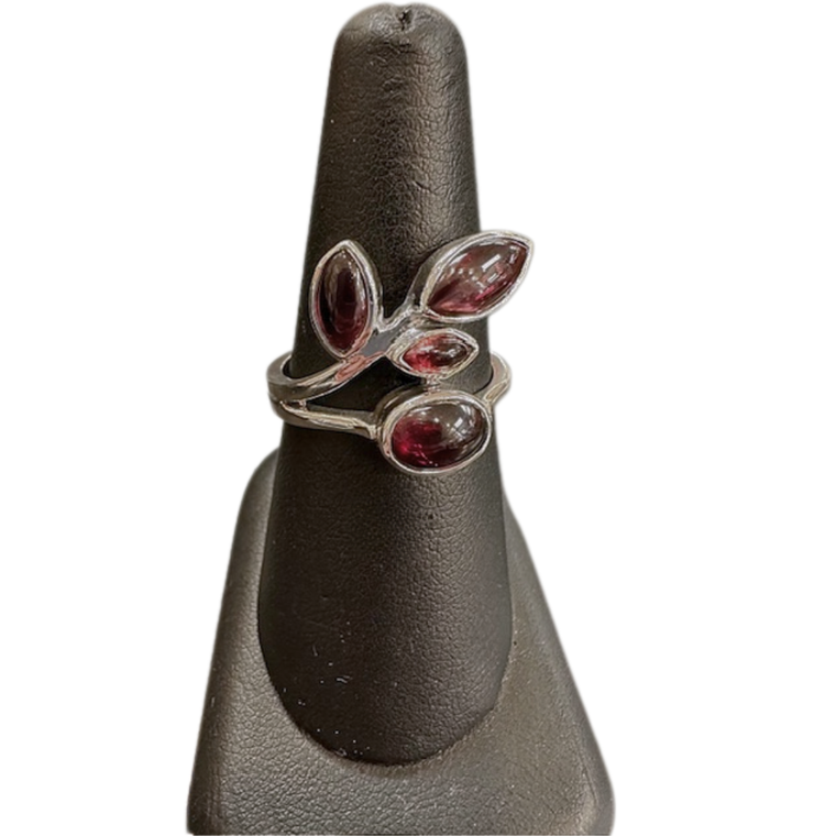 Garnet 4 stone vine Silver Ring S7
