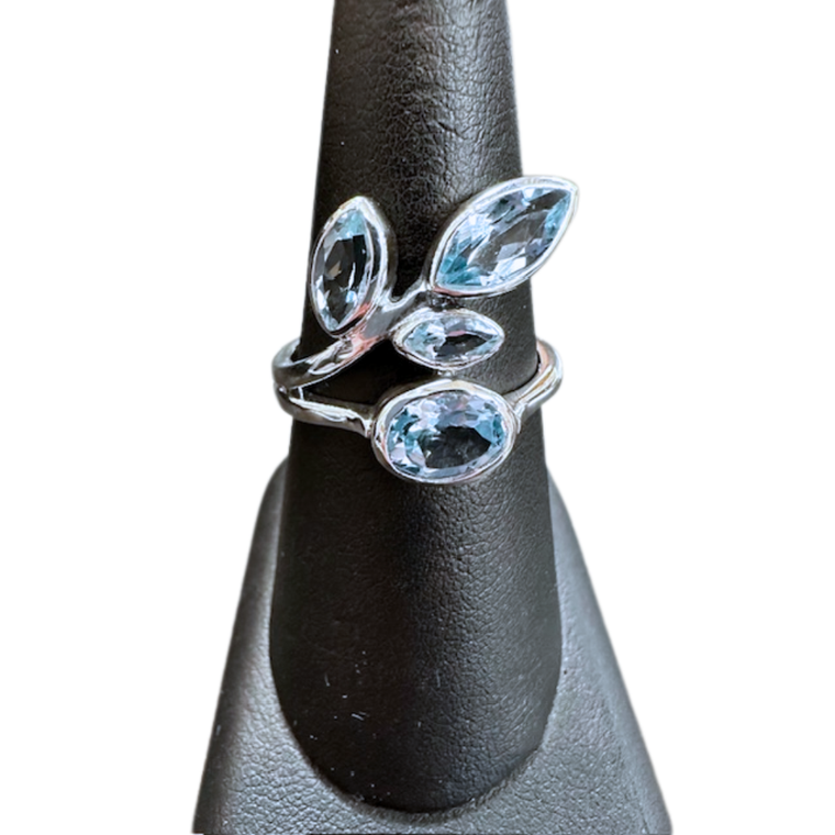 Blue Topaz 4 stone vine Silver Ring S9