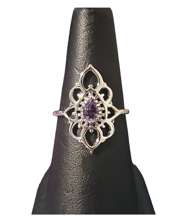 Amethyst with petals Silver Ring S6