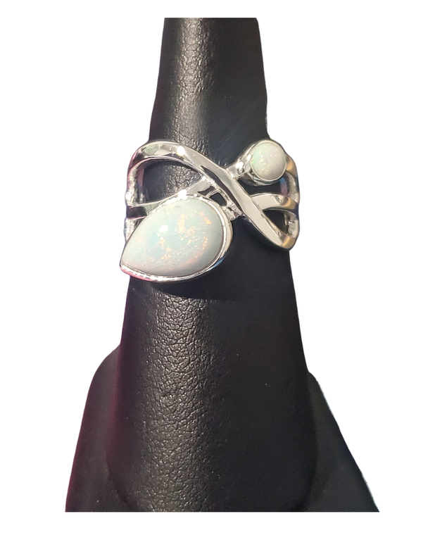 Opal Tear with circle Silver Ring S10