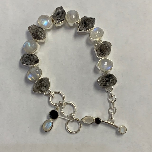 Herkimer Diamond with Moonstone Oval Silver Bracelet