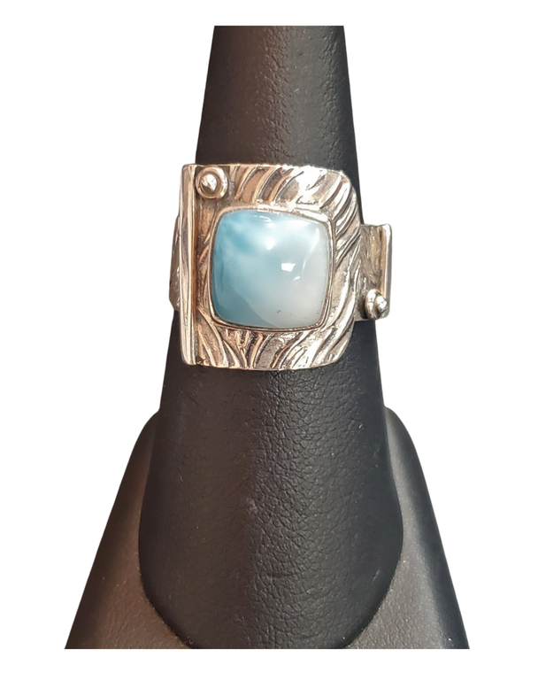 Larimar square thick band Silver Ring S9