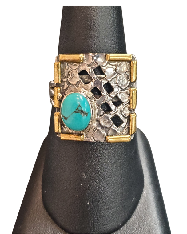 Turquoise oval in square Silver Ring S8