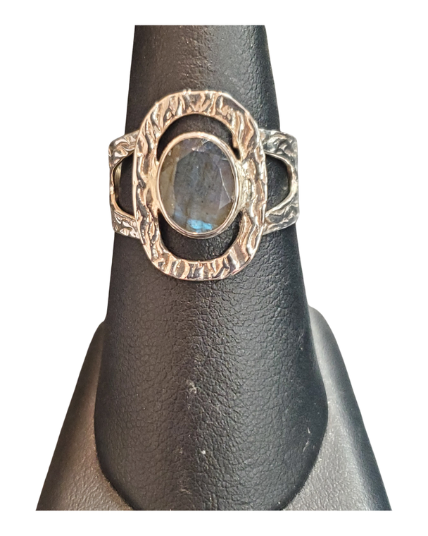 Labradorite oval in oval Silver Ring S6