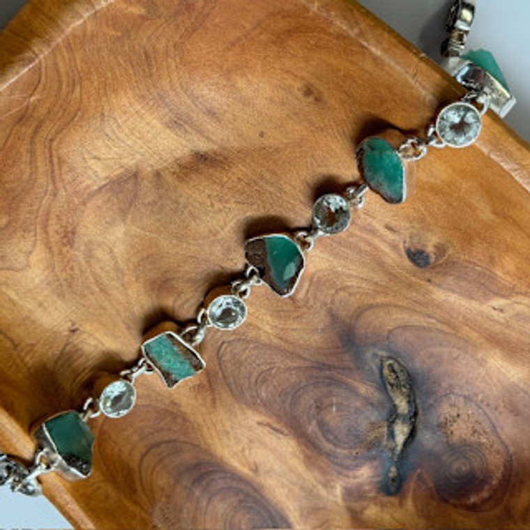 Chrysoprase, Green Amethyst, Peridot Silver Bracelet
