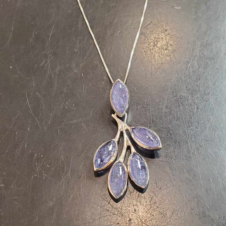 Tanzanite 5 stone marquis Silver Necklace